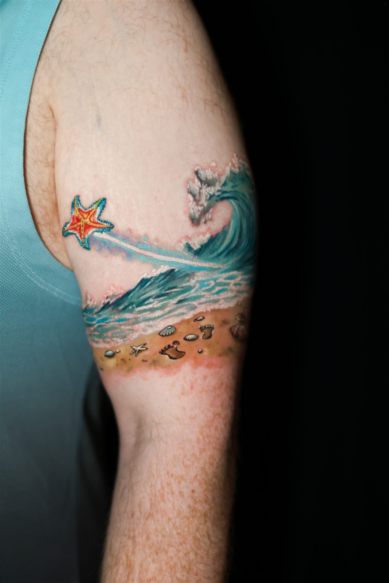 Starfish beach tattoo — step 1 (fresh)